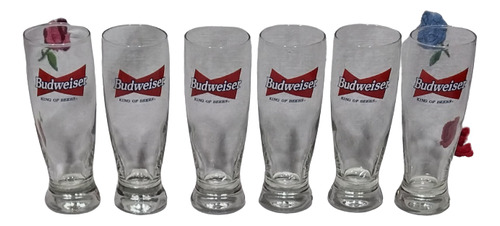 Antiguos 6 Vasos Copas De Cerveza Budweiser X 6 Impecables 