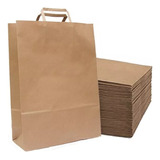 Bolsas De Papel Madera Kraft Con Manija 30x22x10 100 Unidad