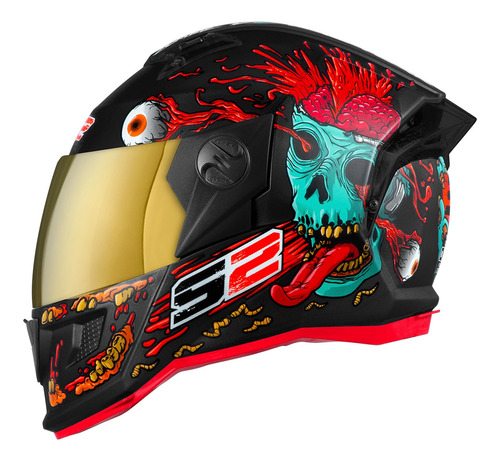 Lançamento Capacete Fechado Stealth Zombie Zumbi Vis Dourada