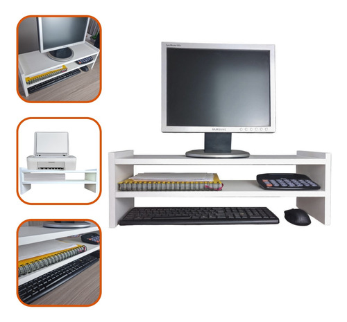 Base Para Monitor Impressora Duplo Alto 20x60x20cm Branco