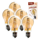 5 Lámparas Led Filamento 4w (40w) Luz Cálida Candela 6806