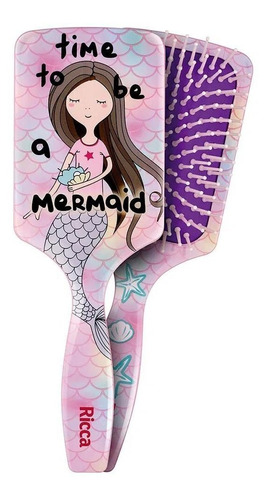 Escova De Cabelo Raquete Ricca Mermaid Rosa 21cm