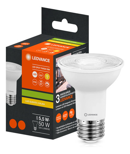 Lâmpada Led Par20 5,5w Bivolt E27 2700k Luz Amarela Ledvance