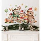 Vinilo Decorativo Navidad Infantil Animales Pared Vidriera