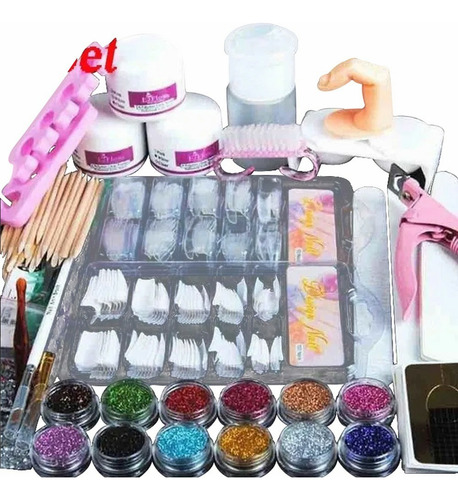 Kit Unha Acrigel Fibra Vidro Mini Lixa Cabine Nail Art Set