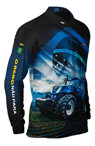 Camisa Agro Brk O Agro Não Para Azul Agricultura Com Uv50+