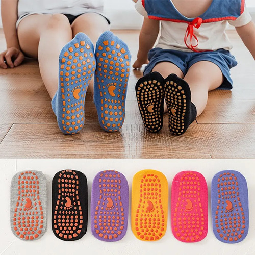 3 Pares Meia Infantil Lisa Antiderrapante Menina Menino Bebê