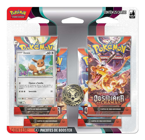 Blister Quádruplo Pokémon Obsidiana Em Chamas Eevee Copag