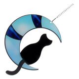 Colgante De Cristal Con Diseño De Luna Y Gato Azul