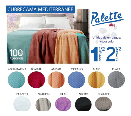 Cubrecama Colcha Verano Palette Mediterranee 1 1/2 Plaza