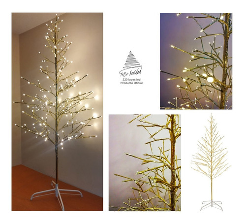 Árbol Fino Pino Dorado Navidad Luces Led Cálida 1.50mt.