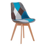 Silla Eames Patchwork Acolchado Tela Wood - Celeste