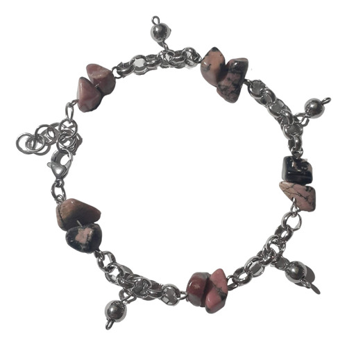 Pulsera De Piedra Rodonita Cadena Acero Quirurgico C/ Dijes