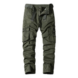 Pantalones Cargo De Algodón Multibolsillo Para Hombre