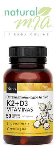 Natier Vitamina K2 + D3 - Huesos Y Dientes X 50 Cap - Vegano