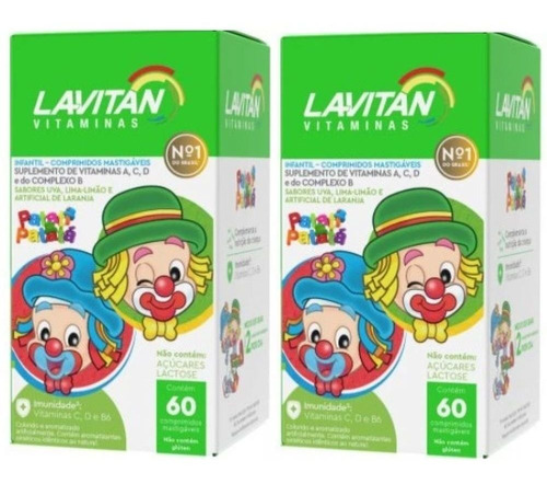 Kit Com 2 Lavitan Kids Vitamina Infantil Imunidade Patati Pa