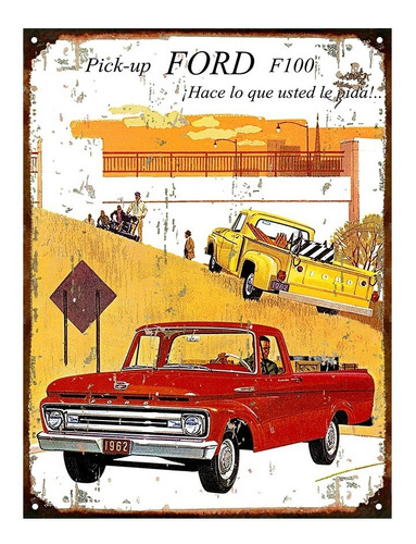 Cartel De Chapa Publicidad Antigua Camioneta Ford F100