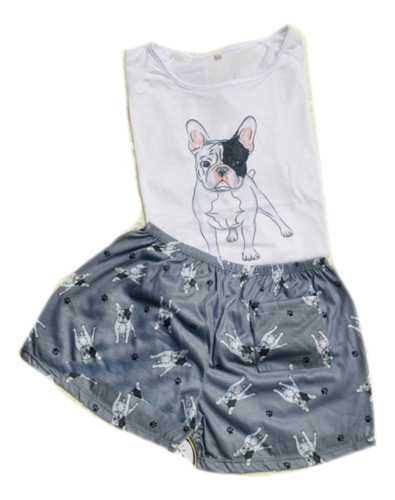Pijamas Animados Corto Remera Y Short Cod Bulldog Gris 309