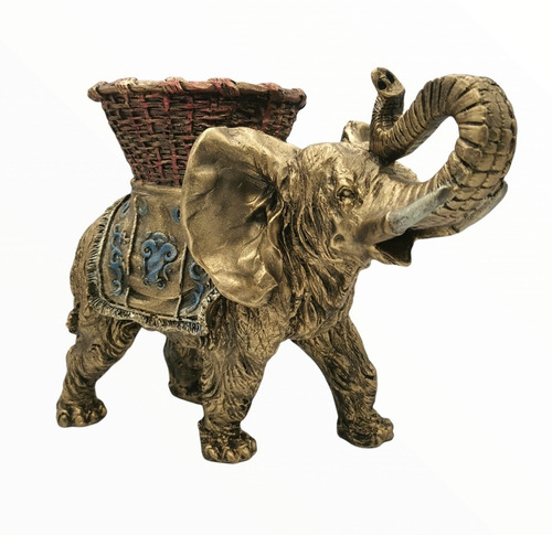 Elefante Con Canasta Dorado 23cm