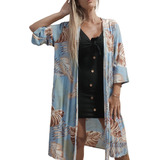 Kimono Spolvorino Estampado De Fibrana Amplio Largo 