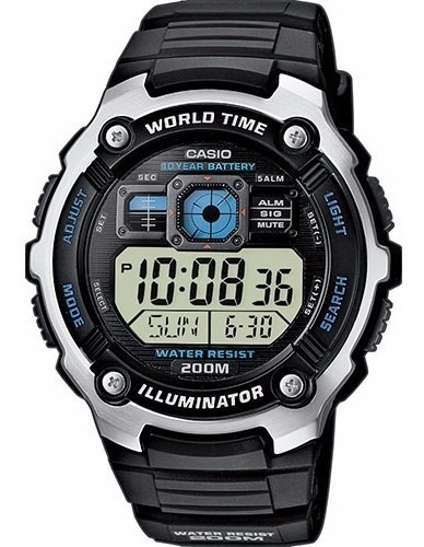 Reloj Casio Digital Alarma Crono Luz Calendario Mod Ae-2000w