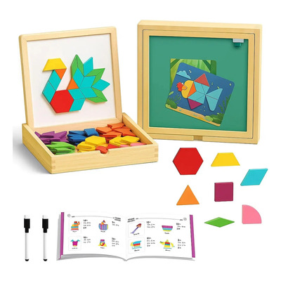 Juego De Rompecabezas De Bloques Magnéticos De Madera Con