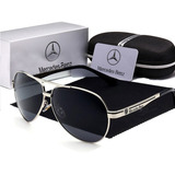 Óculos De Sol Mercedes Benz Metal Polarizado Uv400 Luxo Cor Cinza Claro Armação Prateado Lente Preto