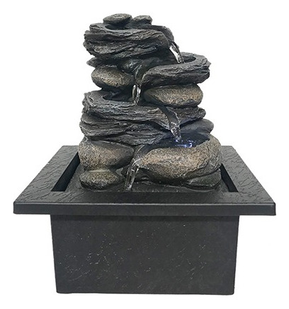 Fuente De Agua Chica Piedras 4 Cascada Resina Deco 21cm Tm