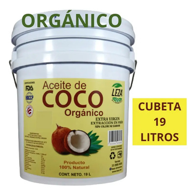 Aceite De Coco Orgánico Extra Virgen Extracción En Frio Sin Olor Ni Sabor 100% Natural Cubeta 19 Litros