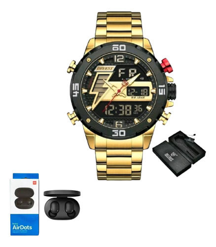 Relógio De Luxo Divest + Fone Xiaumi. Cronômetro Digital 