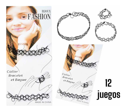 Choker Juego X 12 Gargantilla Tattoo Pulsera Anillo Tanza 