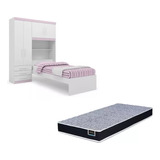 Kit Guarda Roupa De Solteiro + Cama Baú + Colchão D28 Av Fg