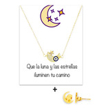 Collar Luna Estrella Con Aretes Para Regalo + Tarjeta 
