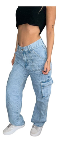 Pantalón Mom Mujer Jean Rígido Cargo Dama Premium