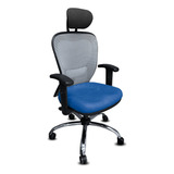 Sillón Ergonomico Lumbar Citiz Con Cabezal Cromado En Colores A Eleccion + Color Tela Azul