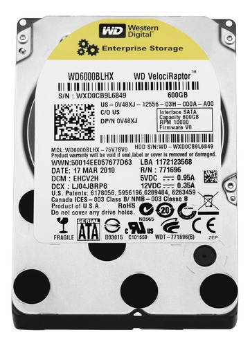 Disco Rígido Western Digital 600gb Velociraptor Wd6000hlhx