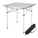 Mesa Plegable Camping Aluminio Enrollable 70x70 + Funda