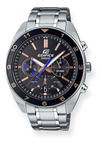 Reloj Casio Edifice Hombre Efv-590d-1a Color De La Malla Plateado Color Del Bisel Negro Color Del Fondo Negro