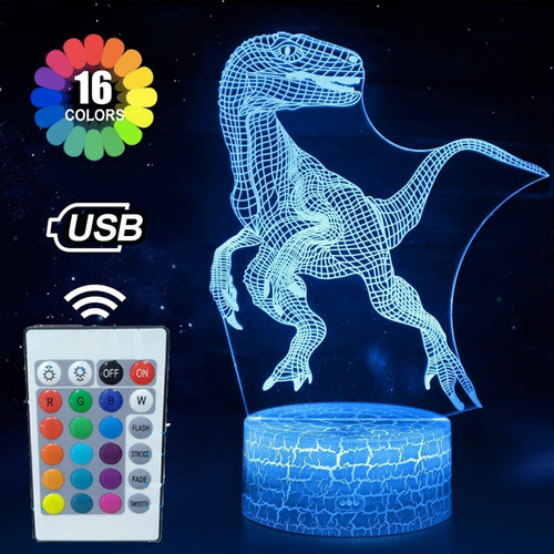 Nuevo Lampara 3d Led Acrilico Holograma Dinosaurios Luz