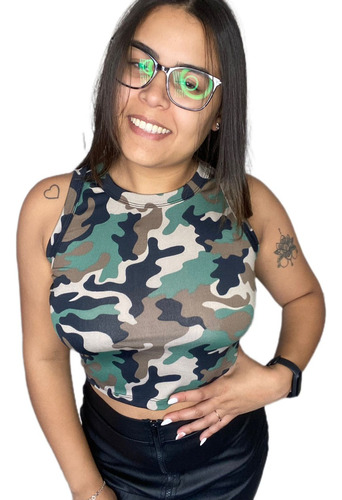 Cropped Regata Regatinha Blusinha Estampada Camuflada