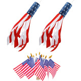 12 Banderas Americanas Pequeñas En Palo, Decoración Al Aire 