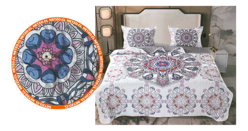 Cubre Cama Cobertor Quilt 2 Plazas Con 2 Fundas Mandala