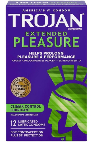 Caja Original 12 Condones Trojan Extended Pleasure Retarda