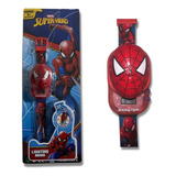 Relógio Led Infantil Homem Aranha Super Herói Menino Smart Correia Vermelho Bisel Vermelho Fundo Vermelho