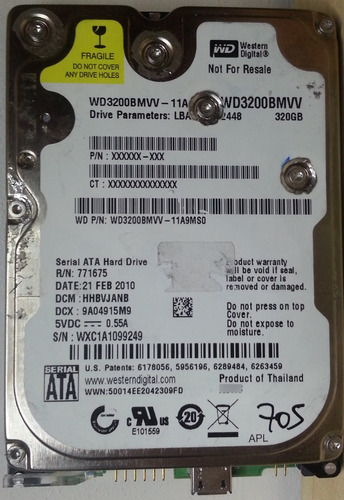 Western Digital Wd3200bmvv-11a9ms0 320gb - 705 Recuperodatos