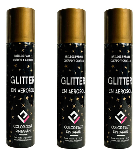 Glitter Aerosol Pintafan Spray Pelo Cuerpo Rostro Pack X  3