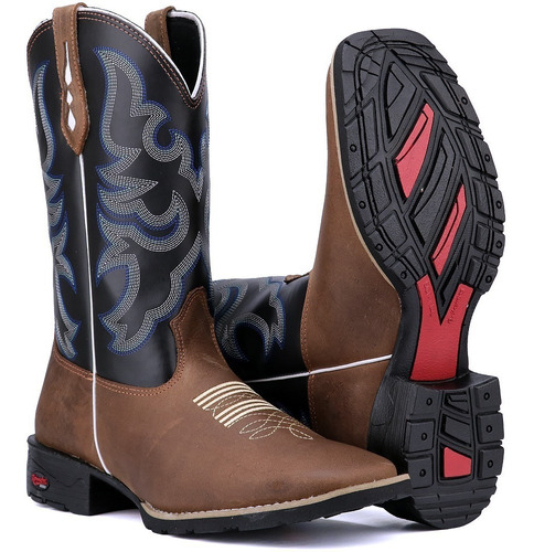 Bota Country Botina Texana Bico Quadrado Couro Promoçao 