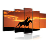 Quadro Decorativo Mosaico Paisagem Cavalo 5pçs Mod1403 Cor Quadro Mosaico Country Cowboycowgirl Sertanejo Fazenda Sítio Chacara Roça Cor Da Armação Preto