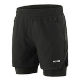 2 En 1 Pantalones Cortos Short Gym Hombre Deportivo Hombre