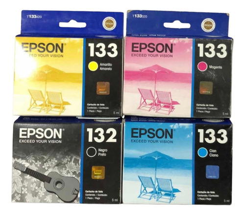 Paq 4 Pzas Cartucho Original Epson 132 Negro 133 Colores